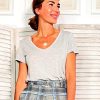 Nuria Cobo Toda La Ropa | Camiseta Ideal Escote En Pico Gris