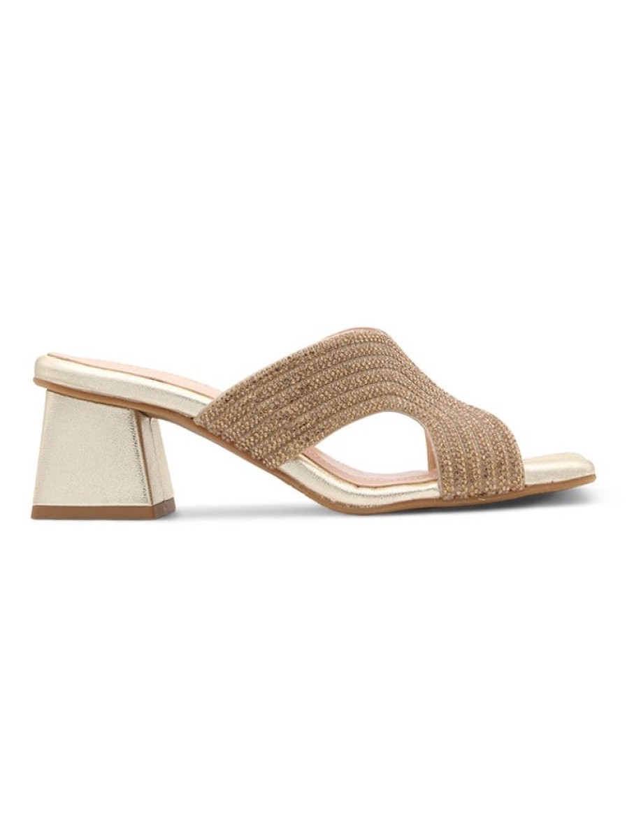 Nuria Cobo Sandalias De Tacon Bajo | Sandalia Strass Chic Oro