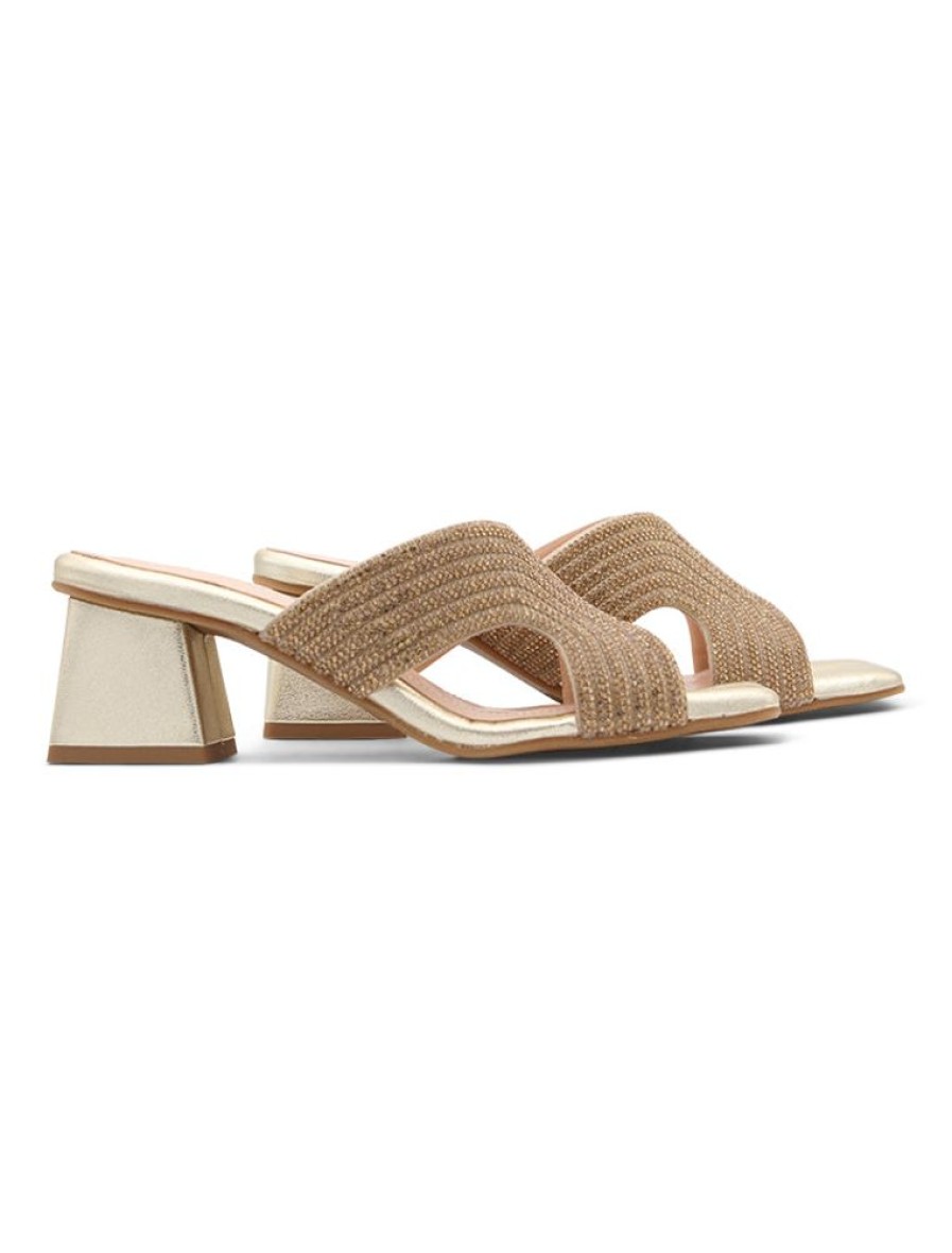 Nuria Cobo Sandalias De Tacon Bajo | Sandalia Strass Chic Oro