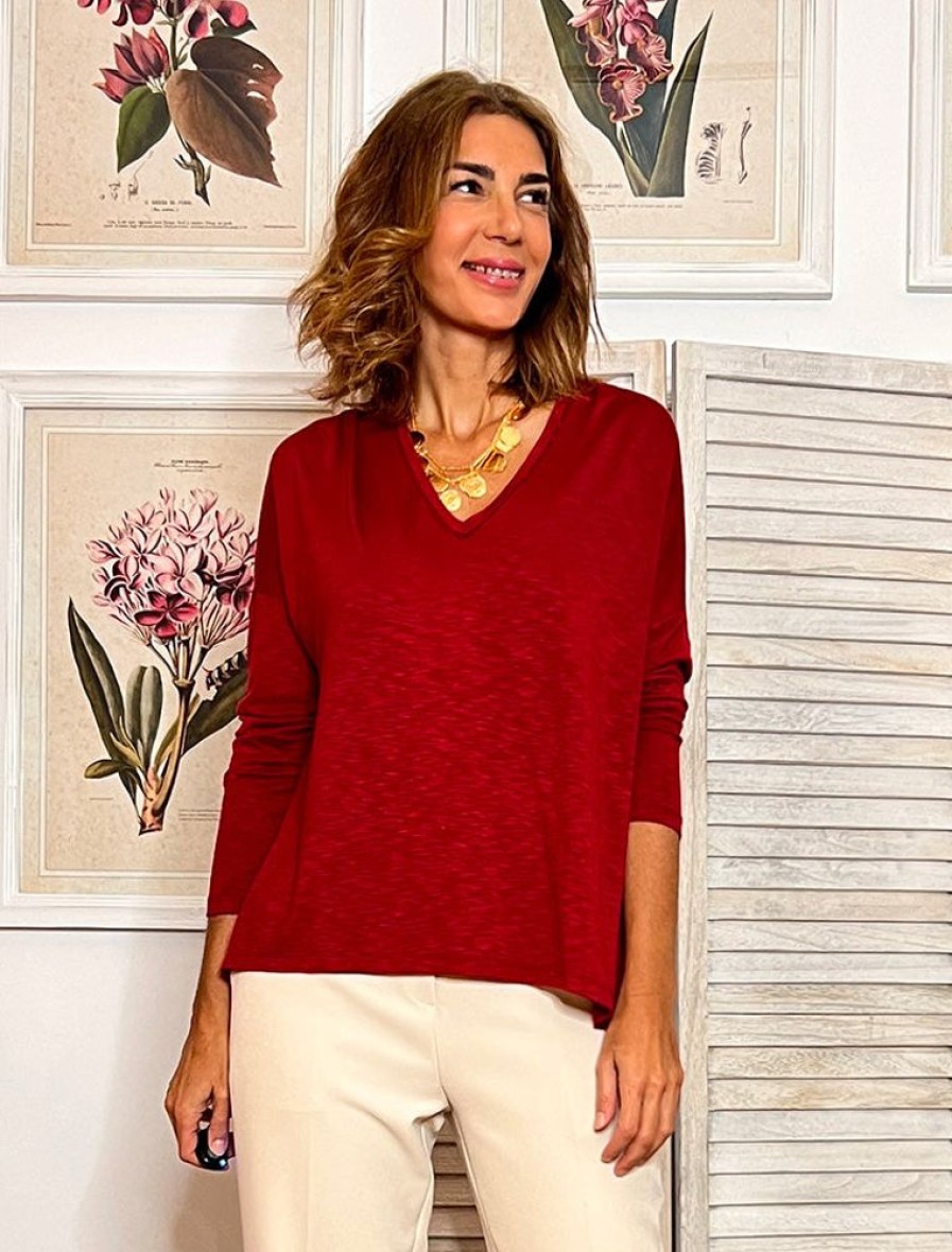 Nuria Cobo Camisas Y Tops | Camiseta Viscosa Alcora Cereza